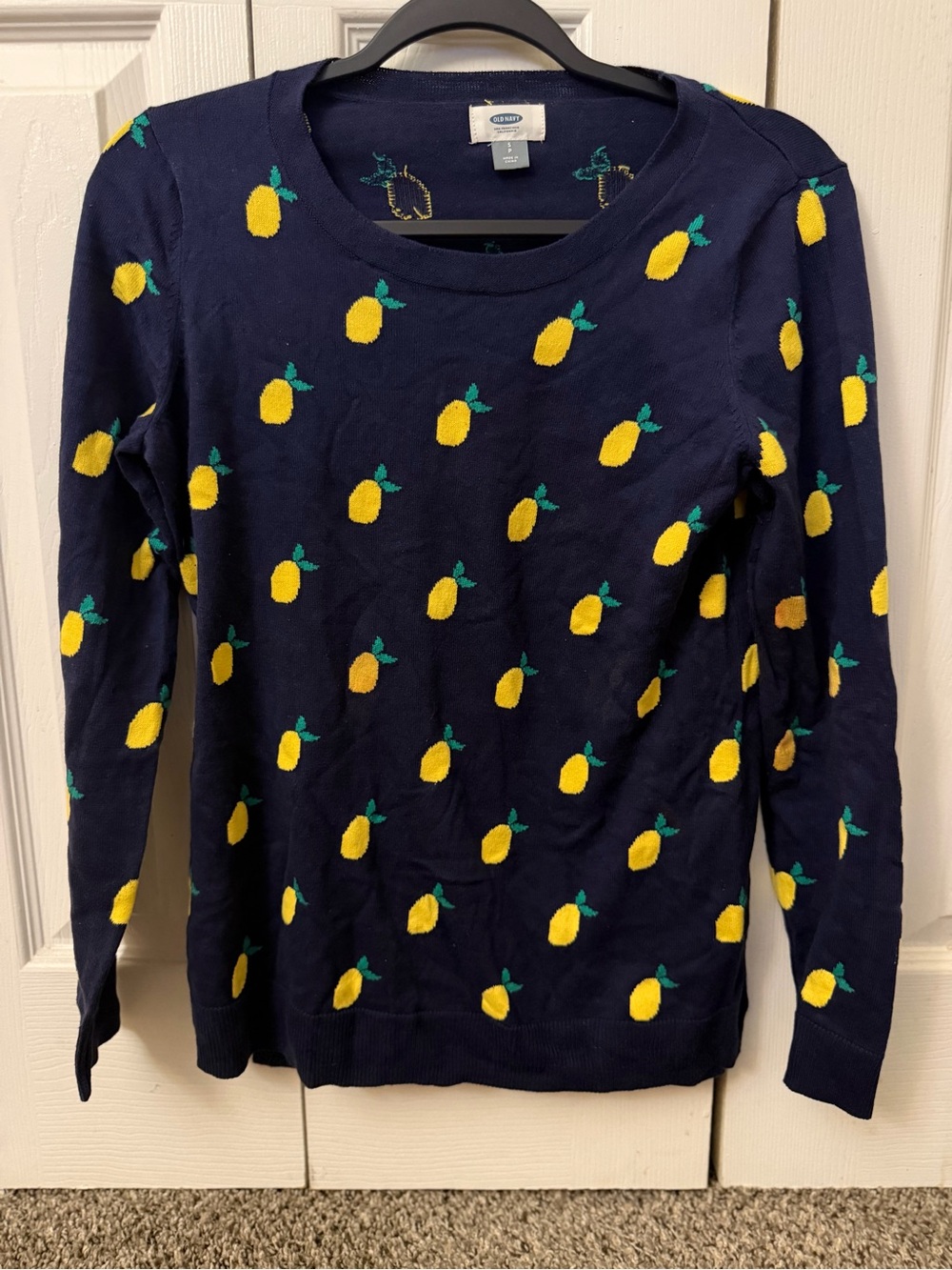 Old Navy Navy Sweater with Yellow Lemon Motif